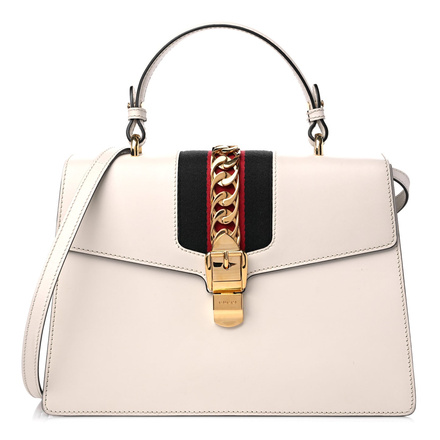 Calfskin Web Medium Sylvie Top Handle Bag White