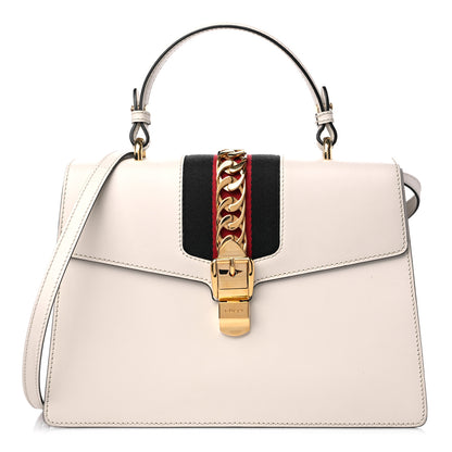 Gucci Calfskin Web Medium Sylvie Top Handle Bag White 1 of 11