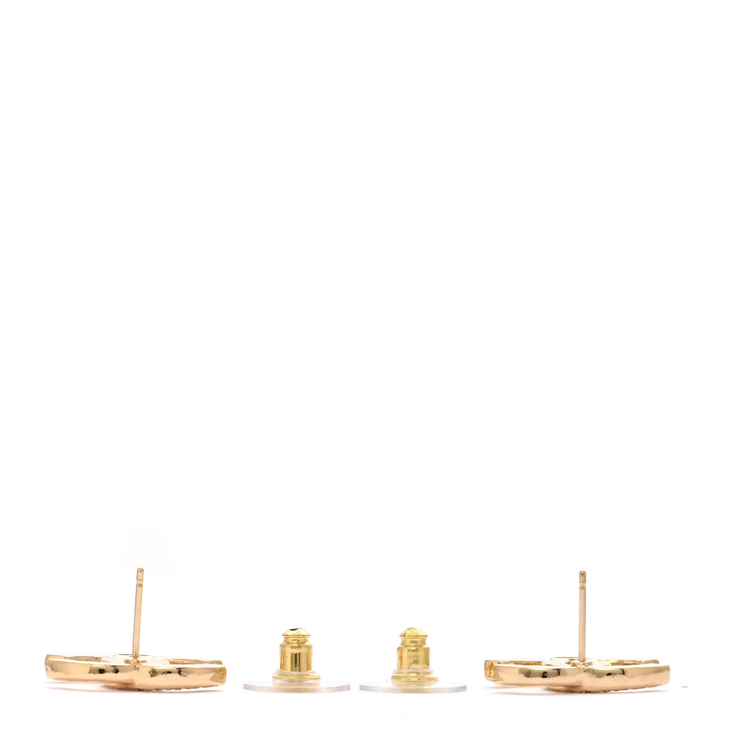 Chanel Crystal Hammered CC Earrings Gold 3 of 5