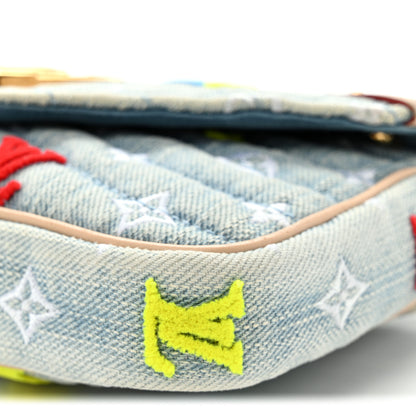 Louis Vuitton Embroidered Monogram Denim New Wave Chain Pochette Blue 11 of 12