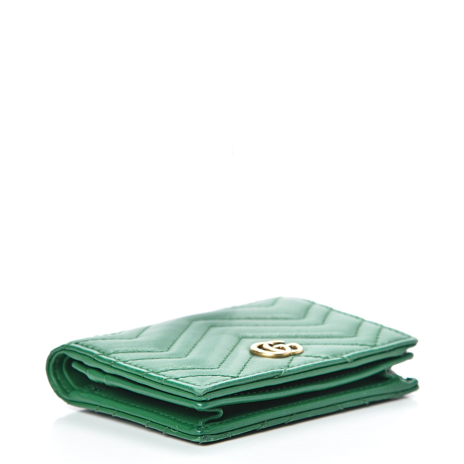 Gucci Calfskin Matelasse GG Marmont Card Case Wallet Emerald 3 of 11
