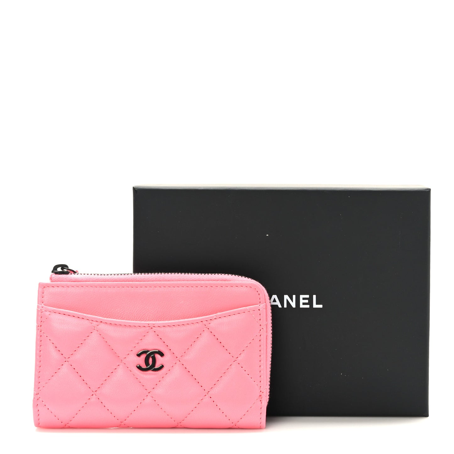 Caviar Quilted CC Zip Around Card Holder Rose