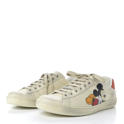 Gucci X DISNEY Miro Soft Calfskin Mickey Mouse Print Mens Ace Sneakers 8 Ivory Deep Orange 3 of 12
