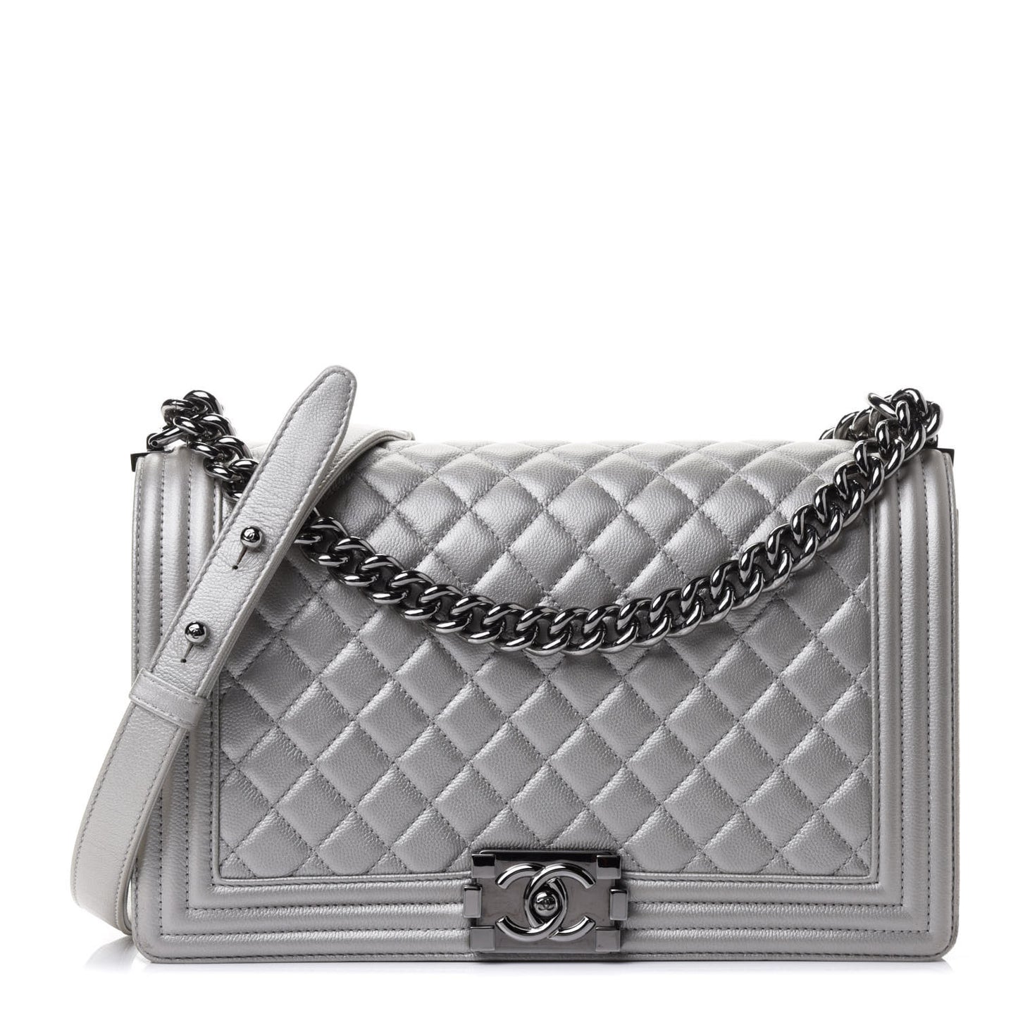 Metallic Caviar Quilted New Medium Boy Flap Silver