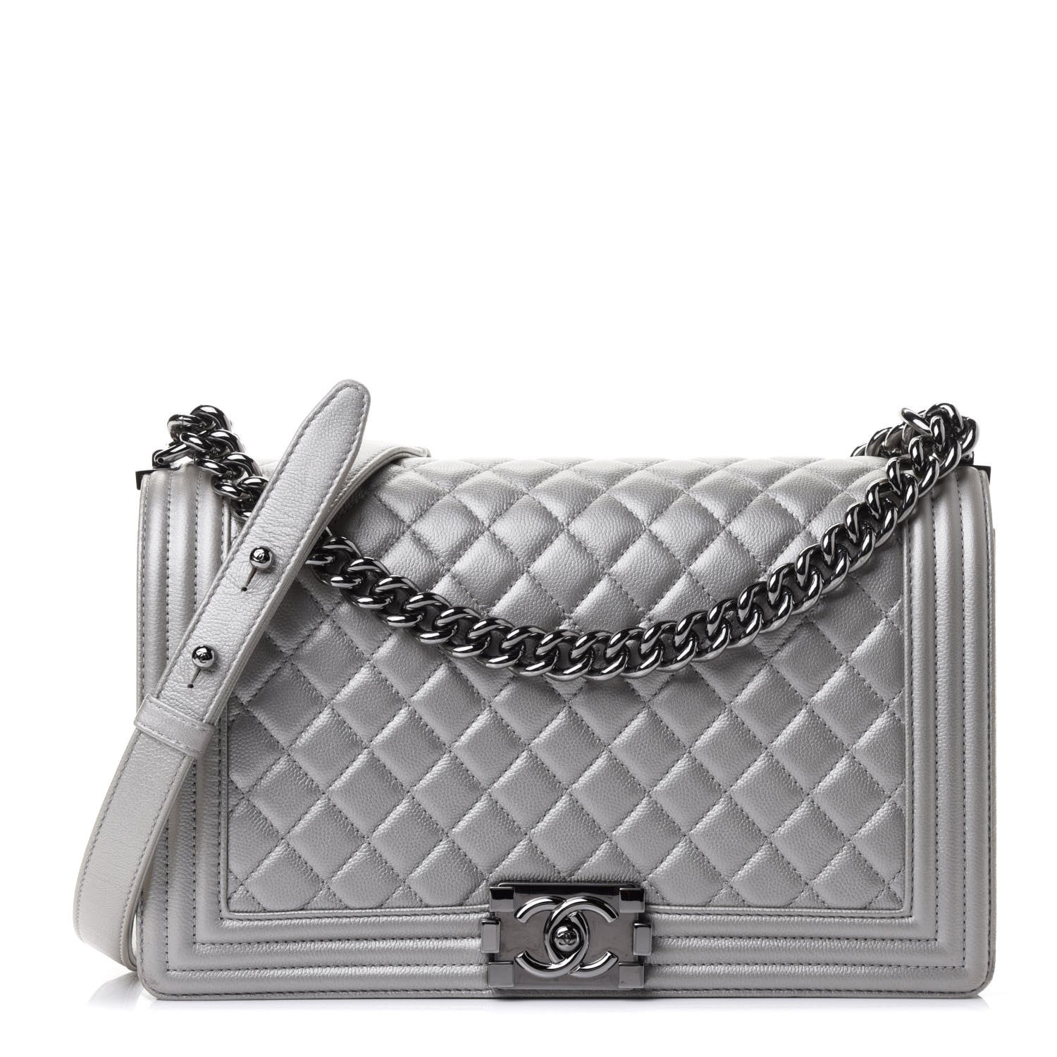 Chanel Metallic Caviar Quilted New Medium Boy Flap Silver 1 of 4