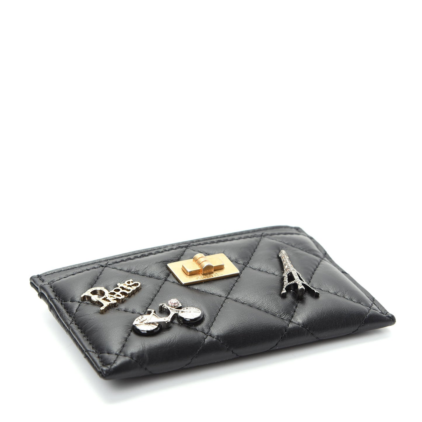 Aged Calfskin Quilted Lucky Charms Reissue Card Holder Black