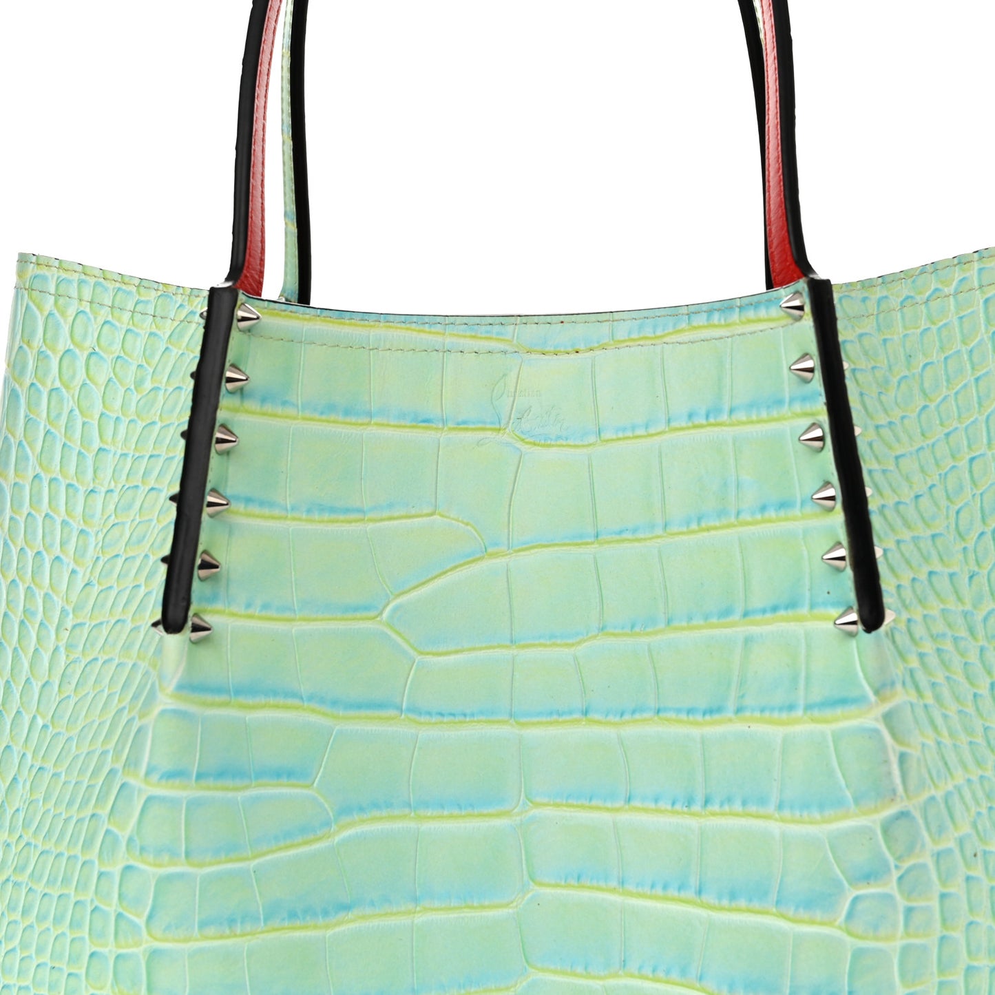 Crocodile Embossed Calfskin Spiked Small Cabarock Shopper Tote Studio Green