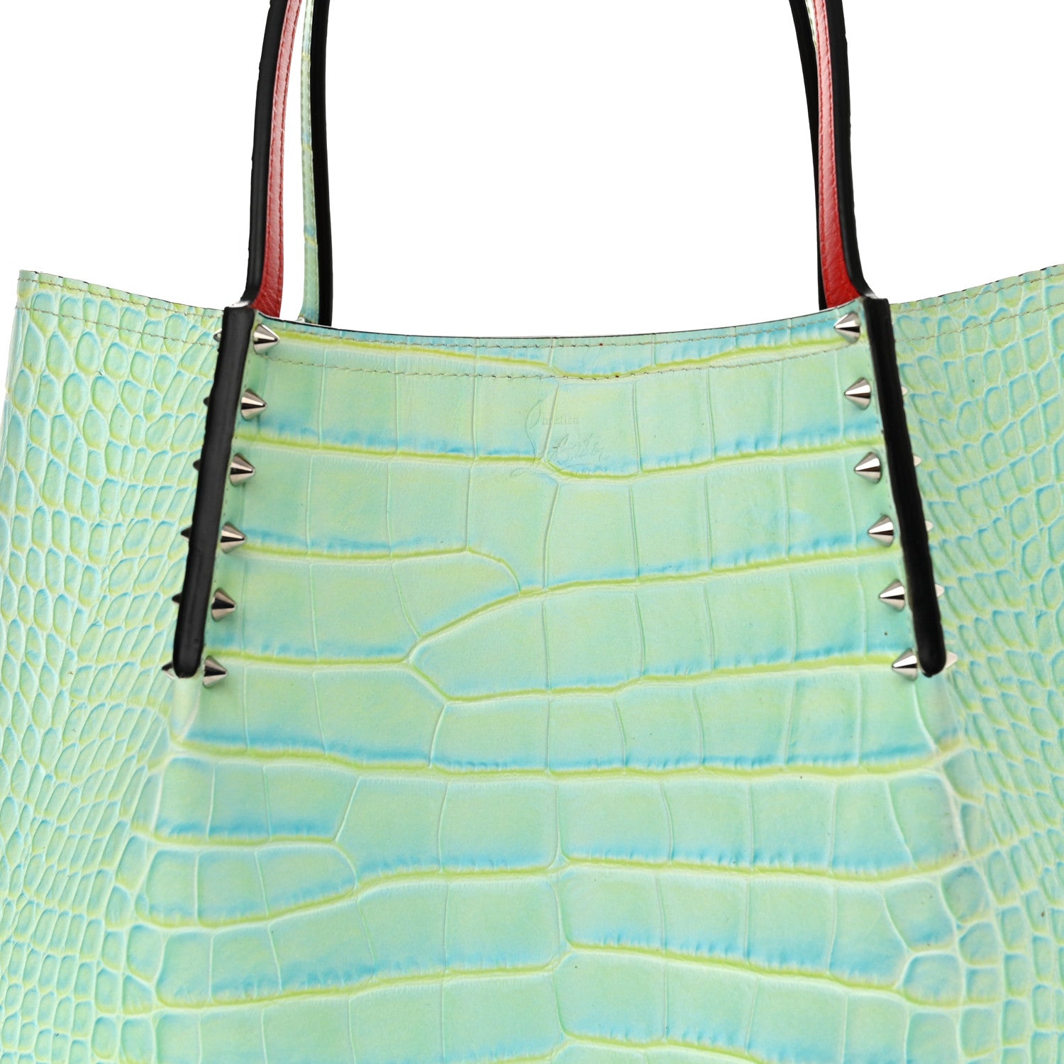 Christian Louboutin Crocodile Embossed Calfskin Spiked Small Cabarock Shopper Tote Studio Green 7 of 9