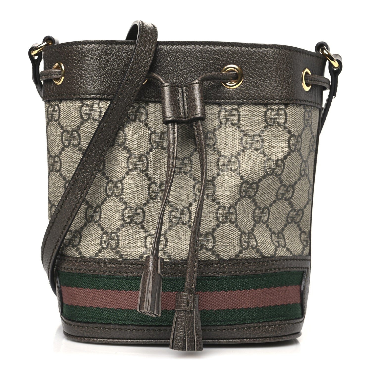 Gucci GG Supreme Monogram Web Mini Ophidia Bucket Bag Brown 1 of 10