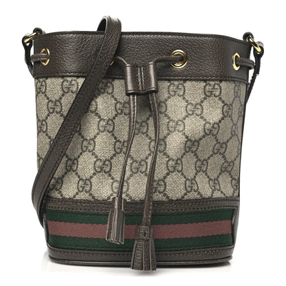Gucci GG Supreme Monogram Web Mini Ophidia Bucket Bag Brown 1 of 10