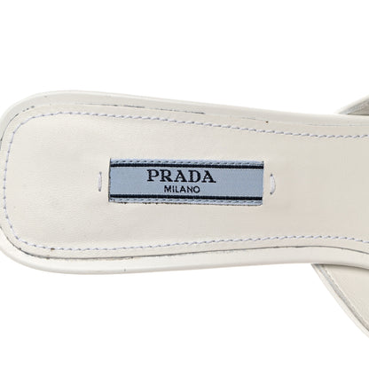 Prada Spazzolato Triangle Logo Pointed Toe 55mm Mules 37.5 White 7 of 9