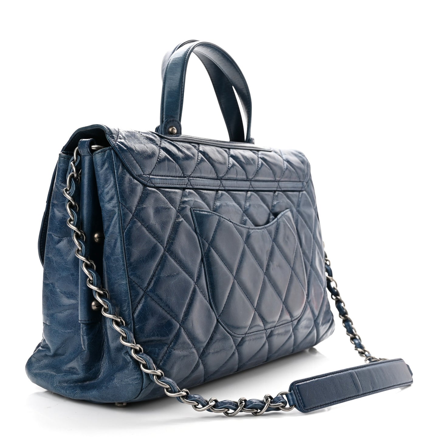 Glazed Calfskin Boy Satchel Flap Blue