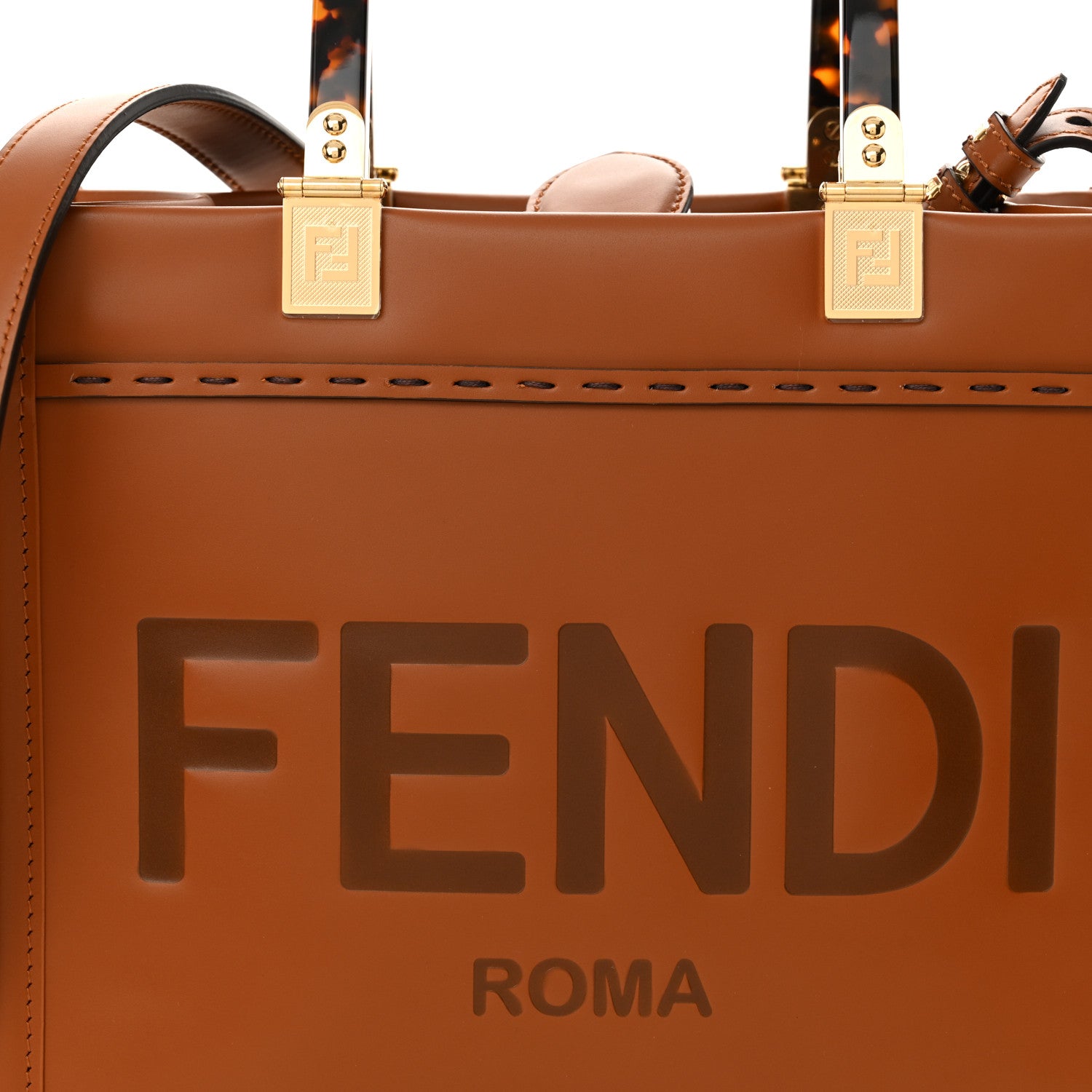 Fendi Vitello King Plexiglass Logo Embossed Small Fendi Sunshine Shopper Tote Cuoio 7 of 9