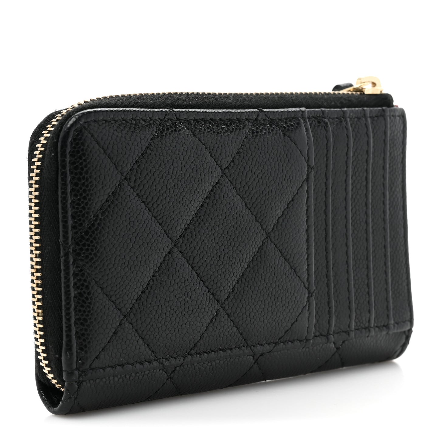 Caviar Quilted CC Zip Around Card Holder Black