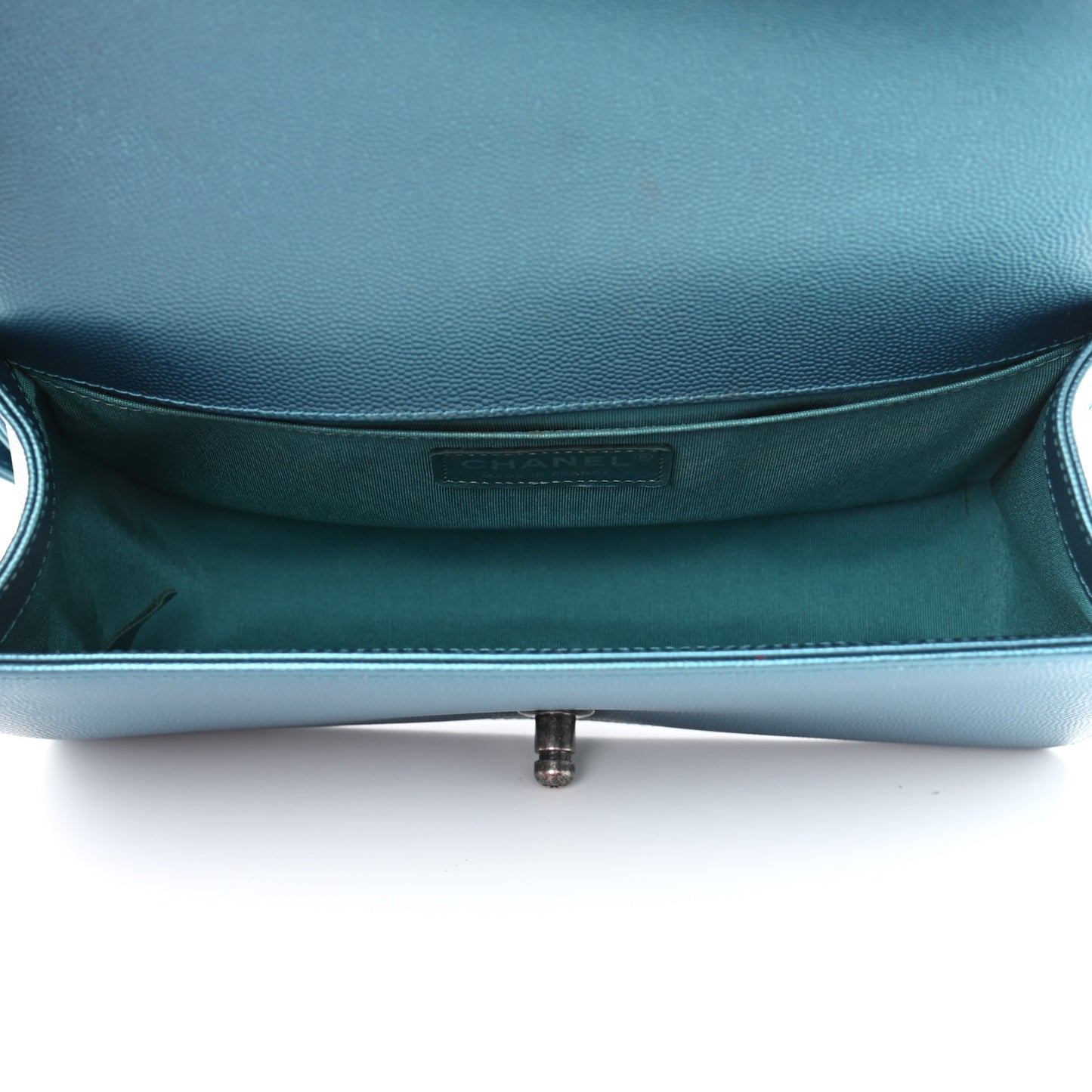 Metallic Caviar Quilted Medium Boy Flap Turquoise