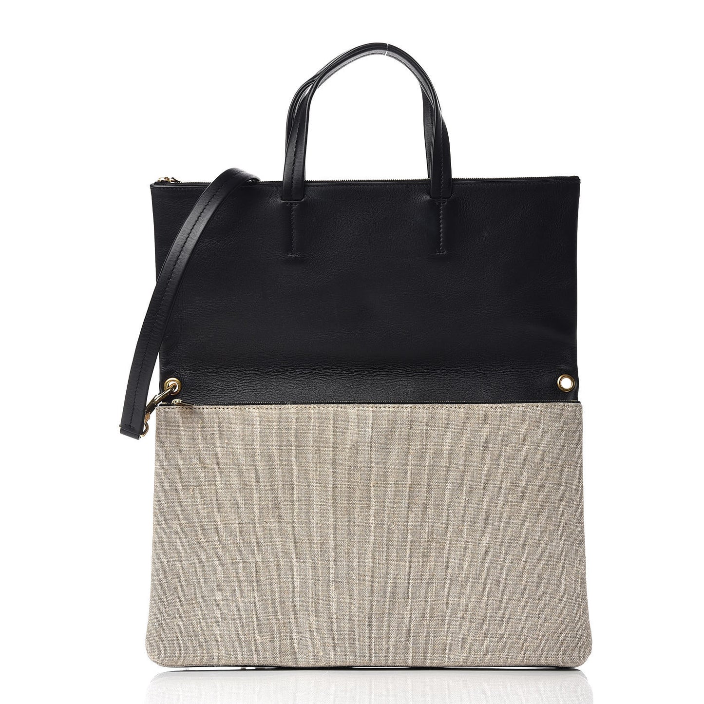 Smooth Calfskin Linen Folded Cabas Black