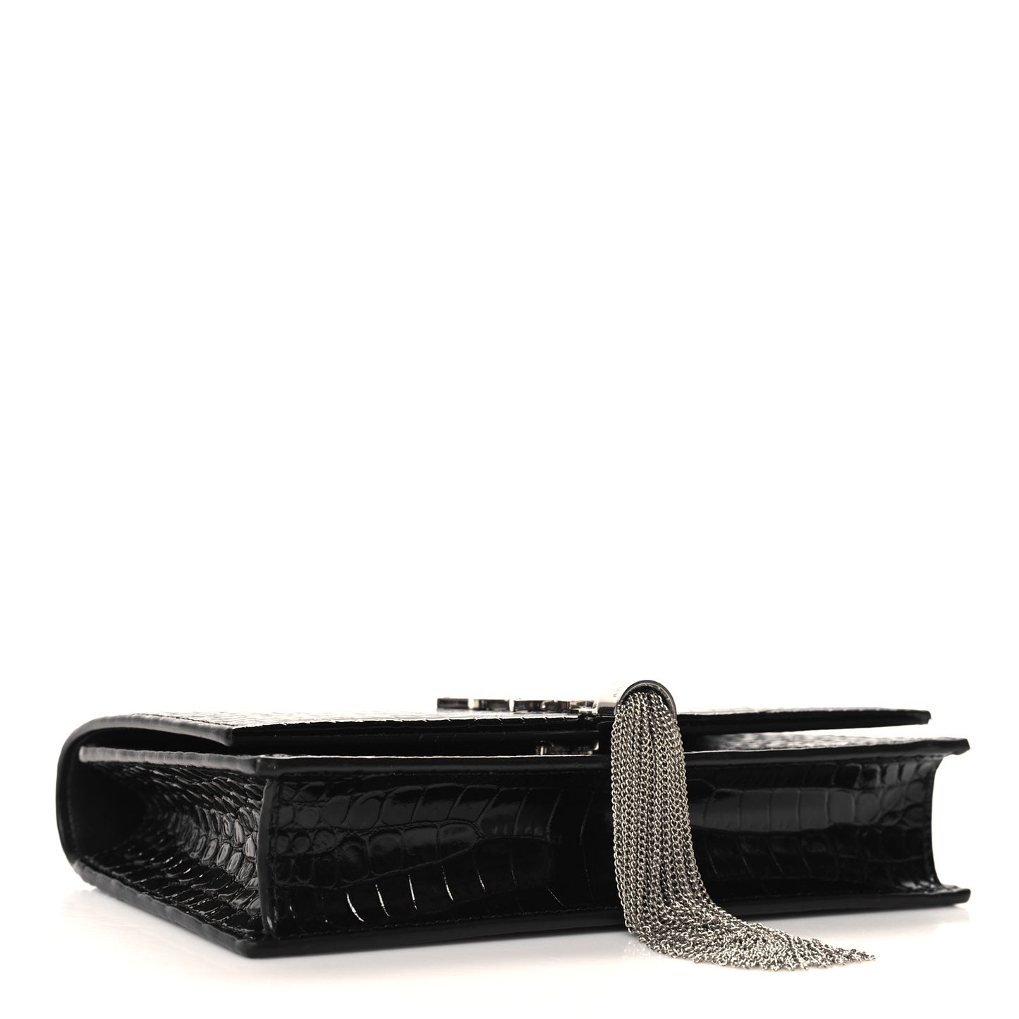 Calfskin Crocodile Embossed Small Classic Monogram Kate Tassel Satchel Black