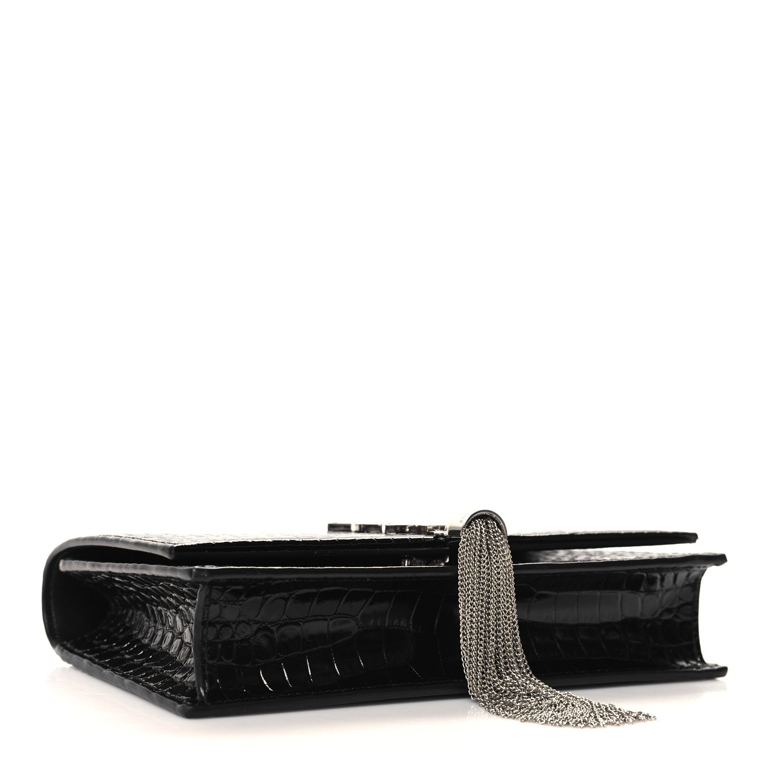Saint Laurent Calfskin Crocodile Embossed Small Classic Monogram Kate Tassel Satchel Black 4 of 9