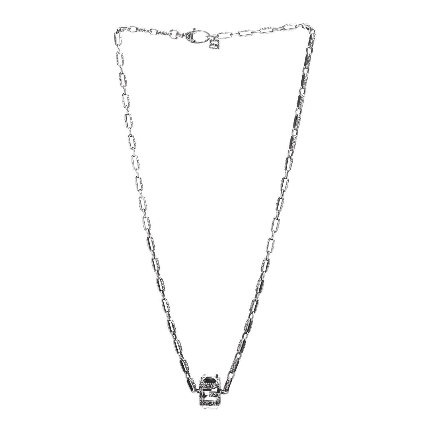 Gucci Sterling Silver Rock Crystal Textured G-Cube Pendant Necklace 3 of 5