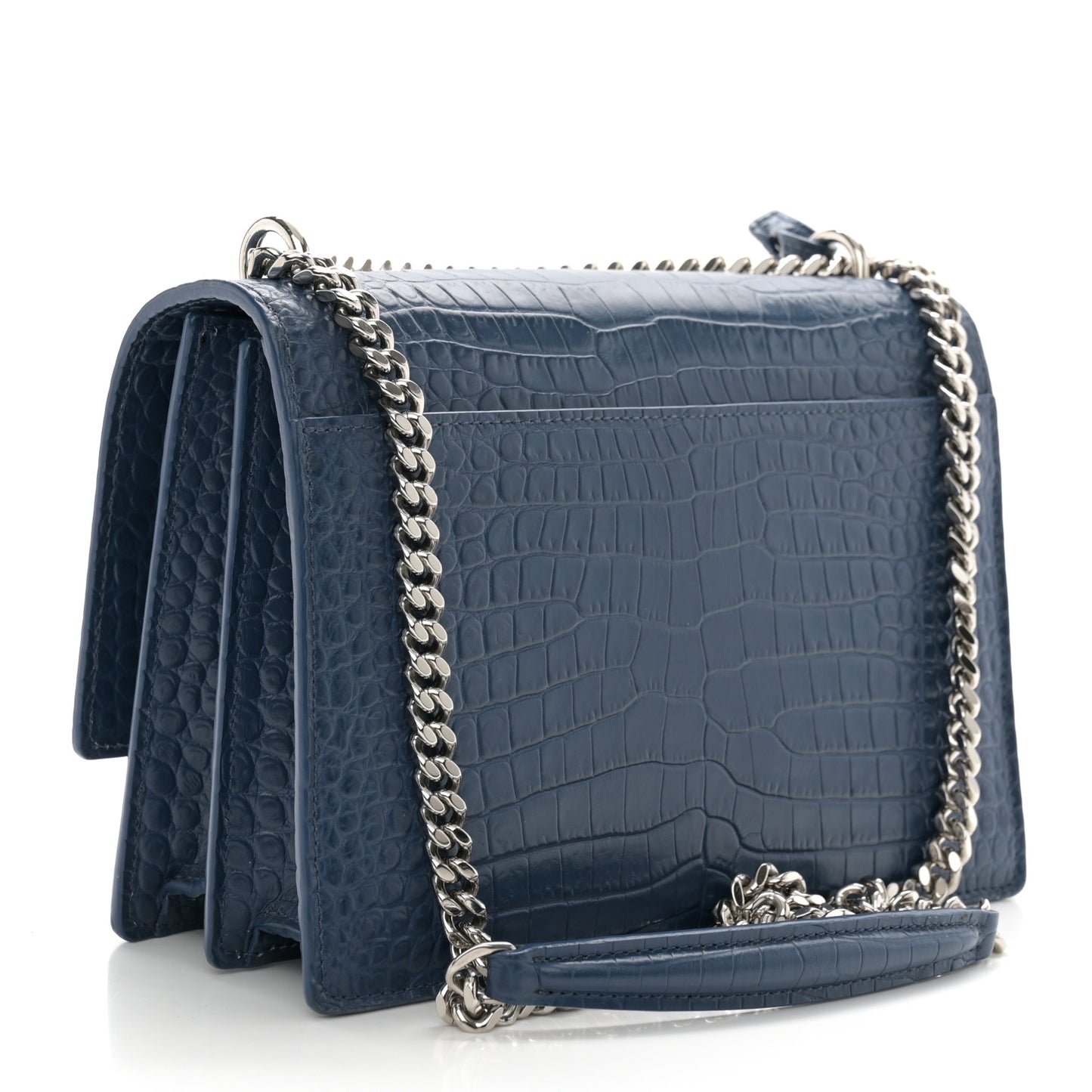 Calfskin Crocodile Embossed Medium Monogram Sunset Navy
