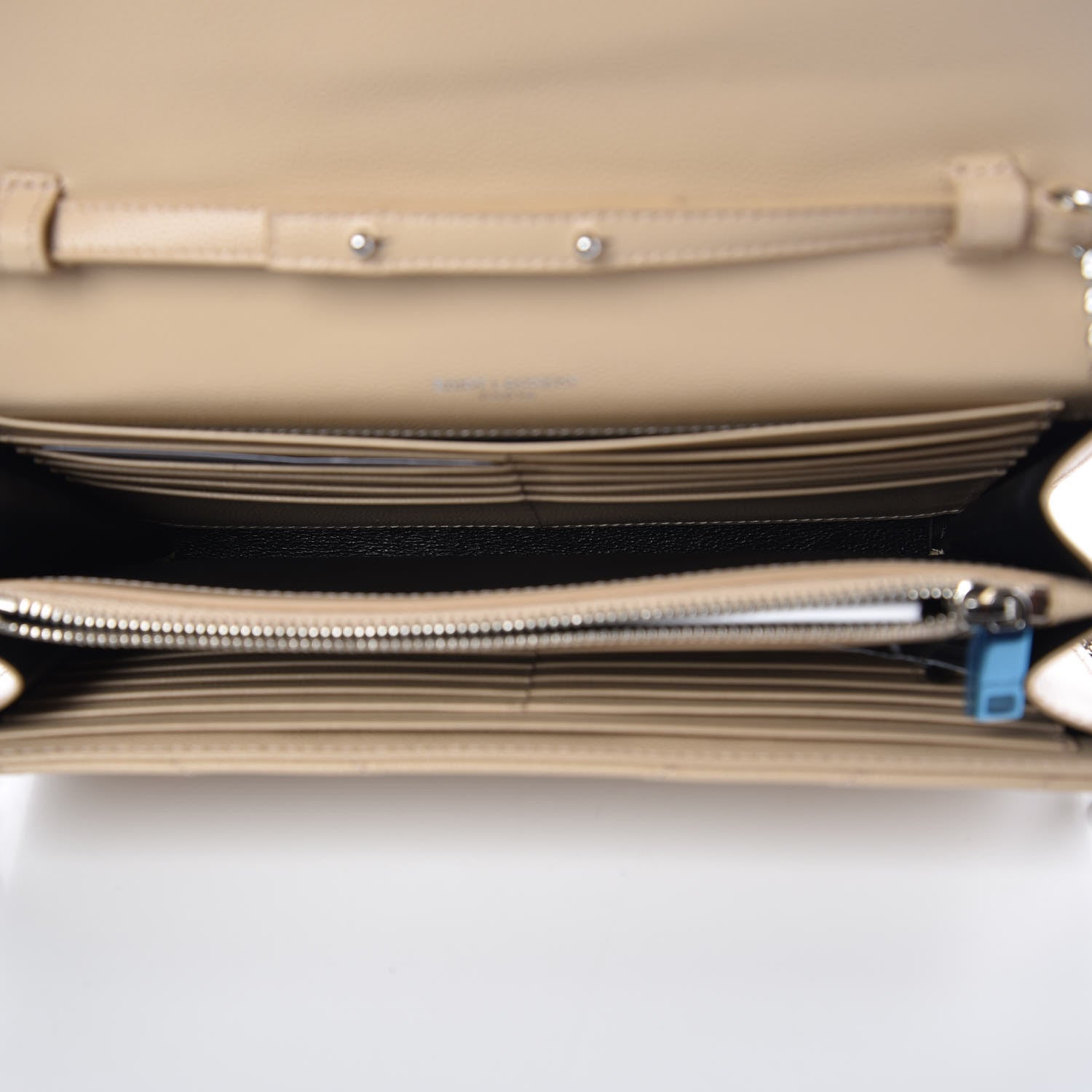 Saint Laurent Grain De Poudre Matelasse Chevron Monogram Chain Wallet Nude Powder 5 of 7