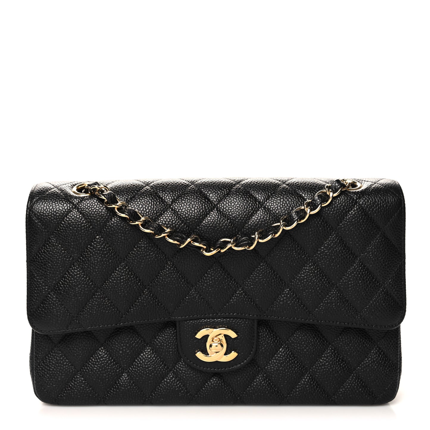 Caviar Quilted Medium Double Flap Black