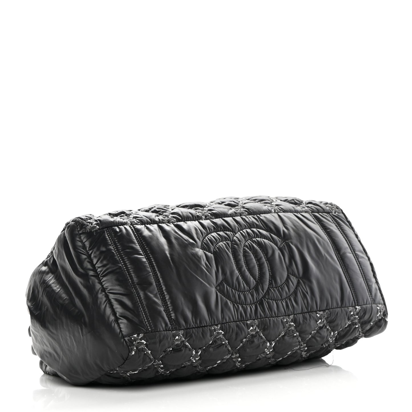Nylon Quilted Tweed Stitch Bubble Tote Black