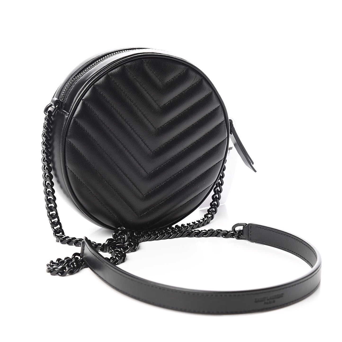Calfskin Matelasse Chevron Round Vinyle Camera Bag Black