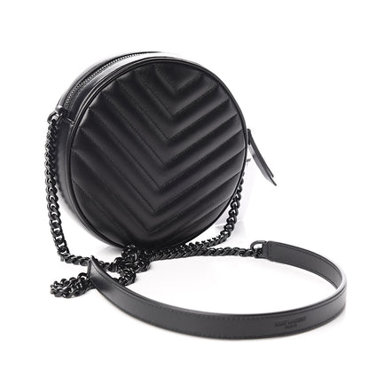 Saint Laurent Calfskin Matelasse Chevron Round Vinyle Camera Bag Black 3 of 10