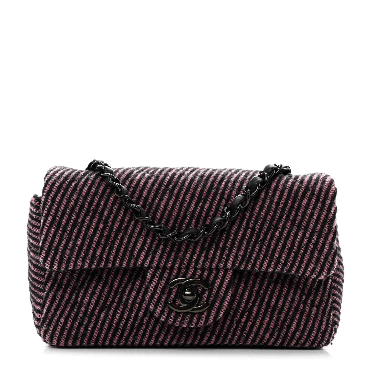 Wool Tweed Quilted Mini Rectangular Flap Pink Black