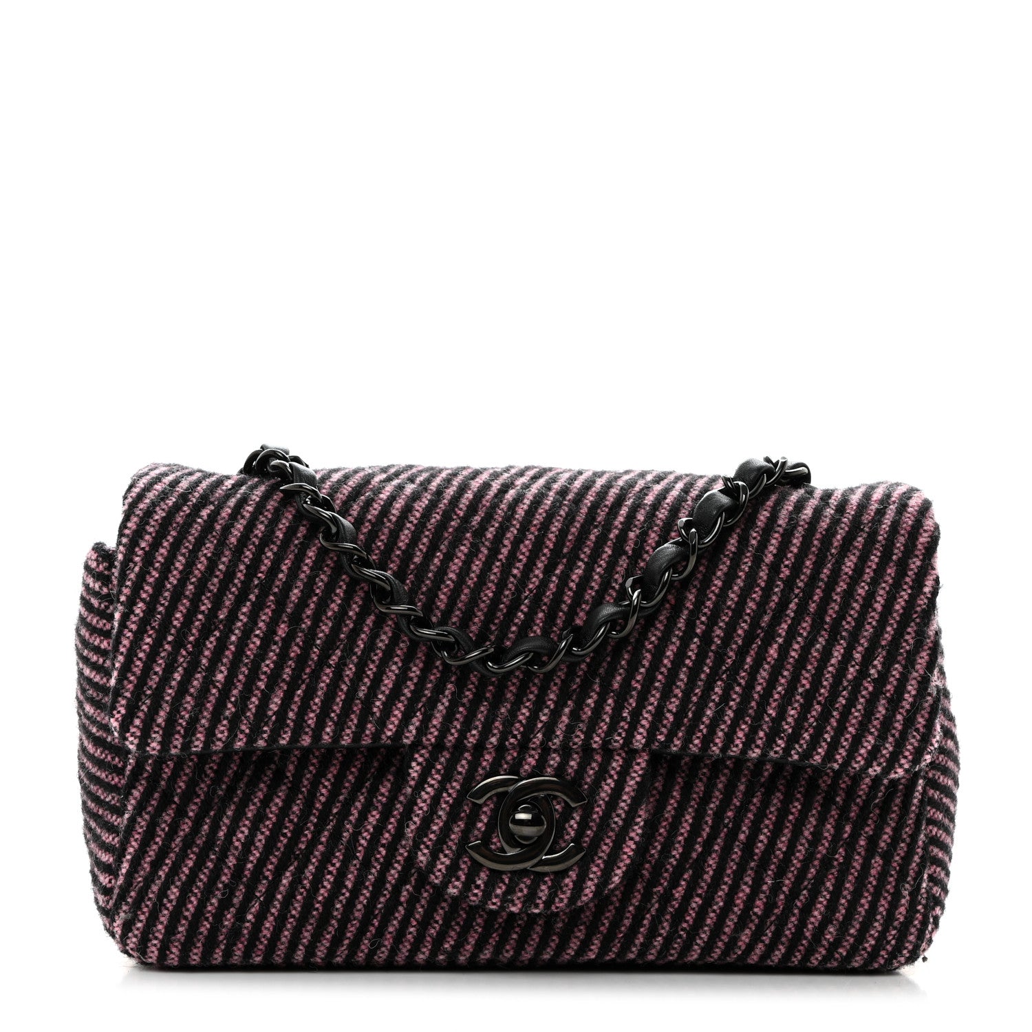 Chanel Wool Tweed Quilted Mini Rectangular Flap Pink Black 1 of 10
