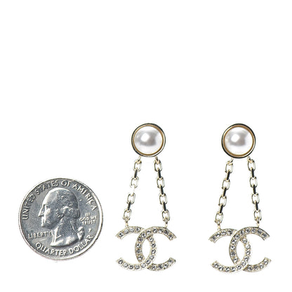 Chanel Crystal Pearl CC Drop Earrings Gold 2 of 4