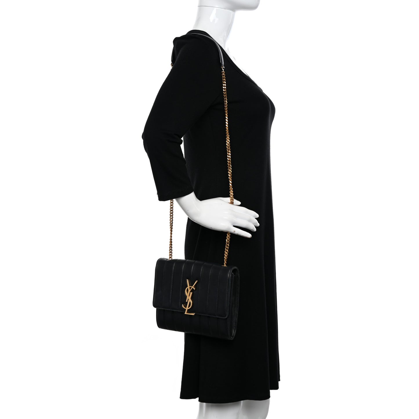 Lambskin Matelasse Monogram Vicky Chain Wallet Black