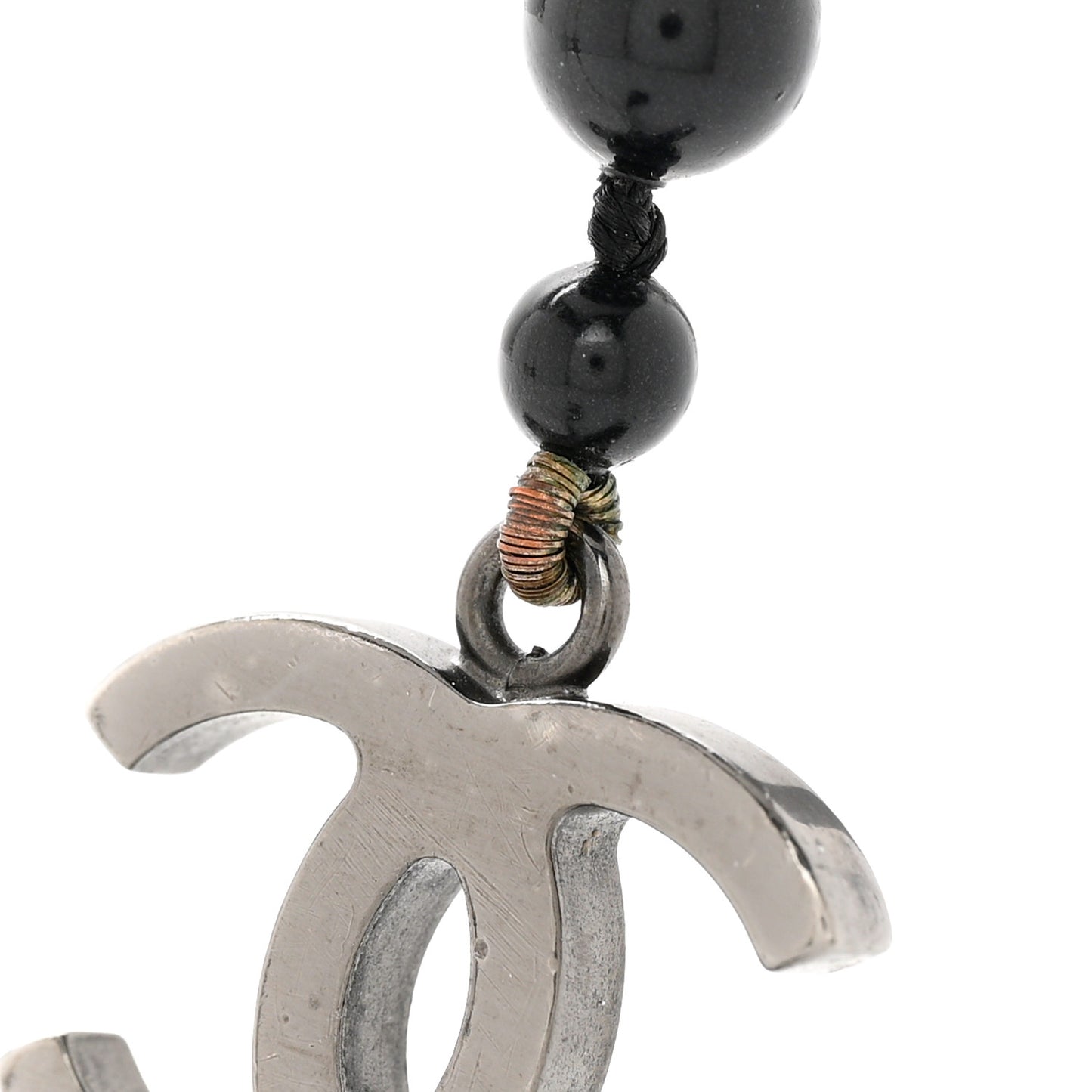 Pearl Beaded CC Long Necklace Black White