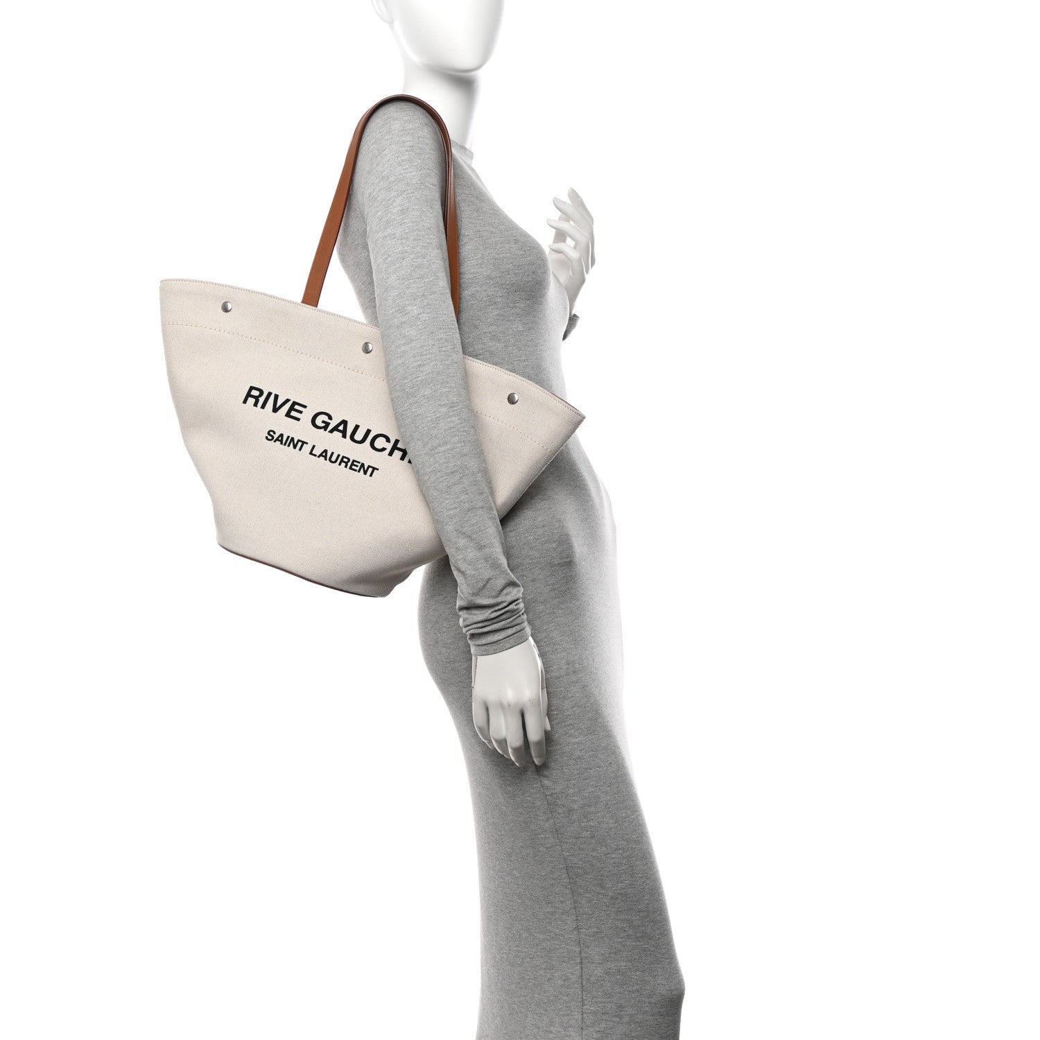 Saint Laurent Linen Calfskin Rive Gauche Tote Greggio Brick 2 of 9