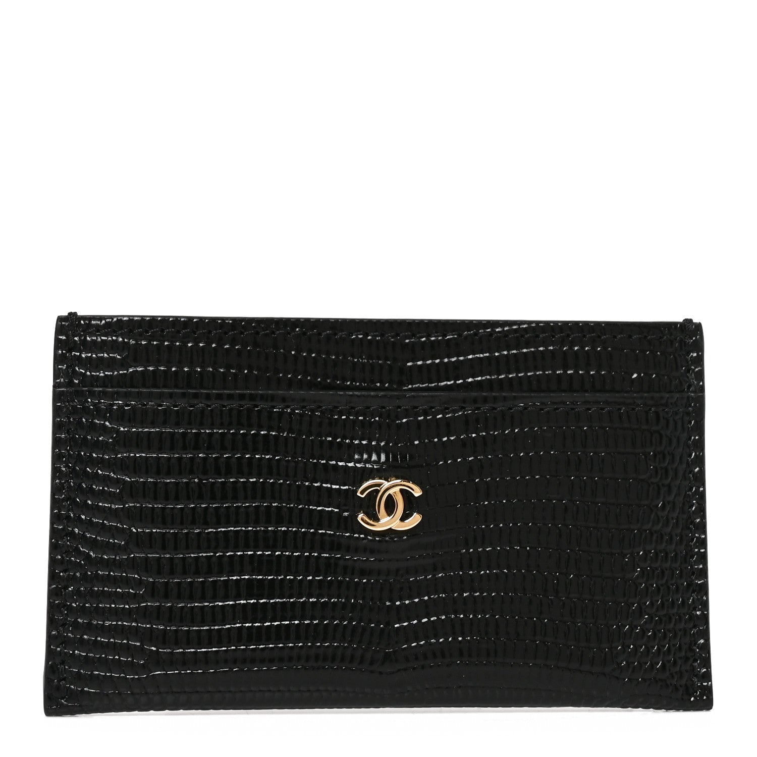 Chanel Lizard Embossed Card Holder Black 1 of 8