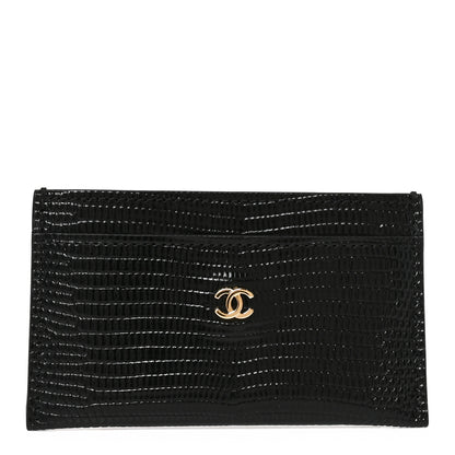 Chanel Lizard Embossed Card Holder Black 1 of 8