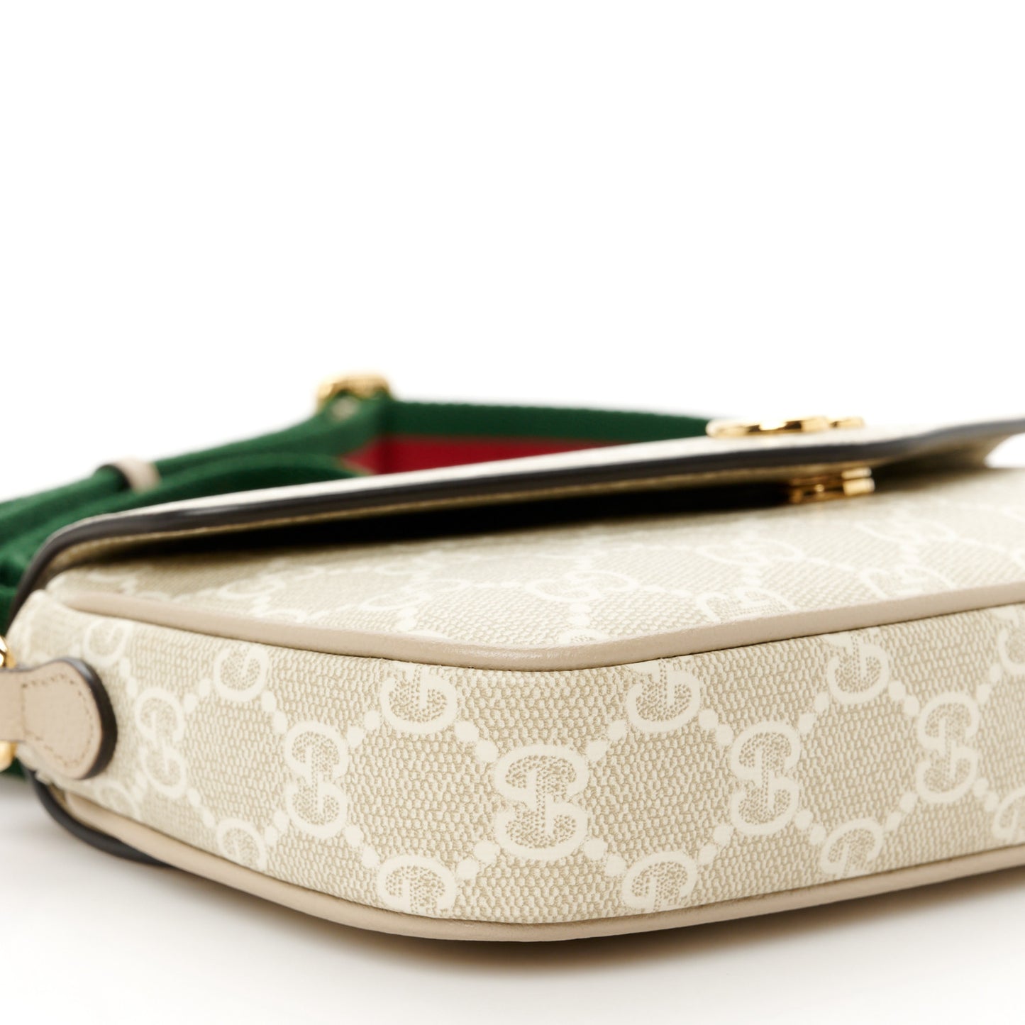 GG Supreme Monogram Textured Dollar Calfskin Web Mini Ophidia Envelope Shoulder Bag Beige Mystic White Oatmeal