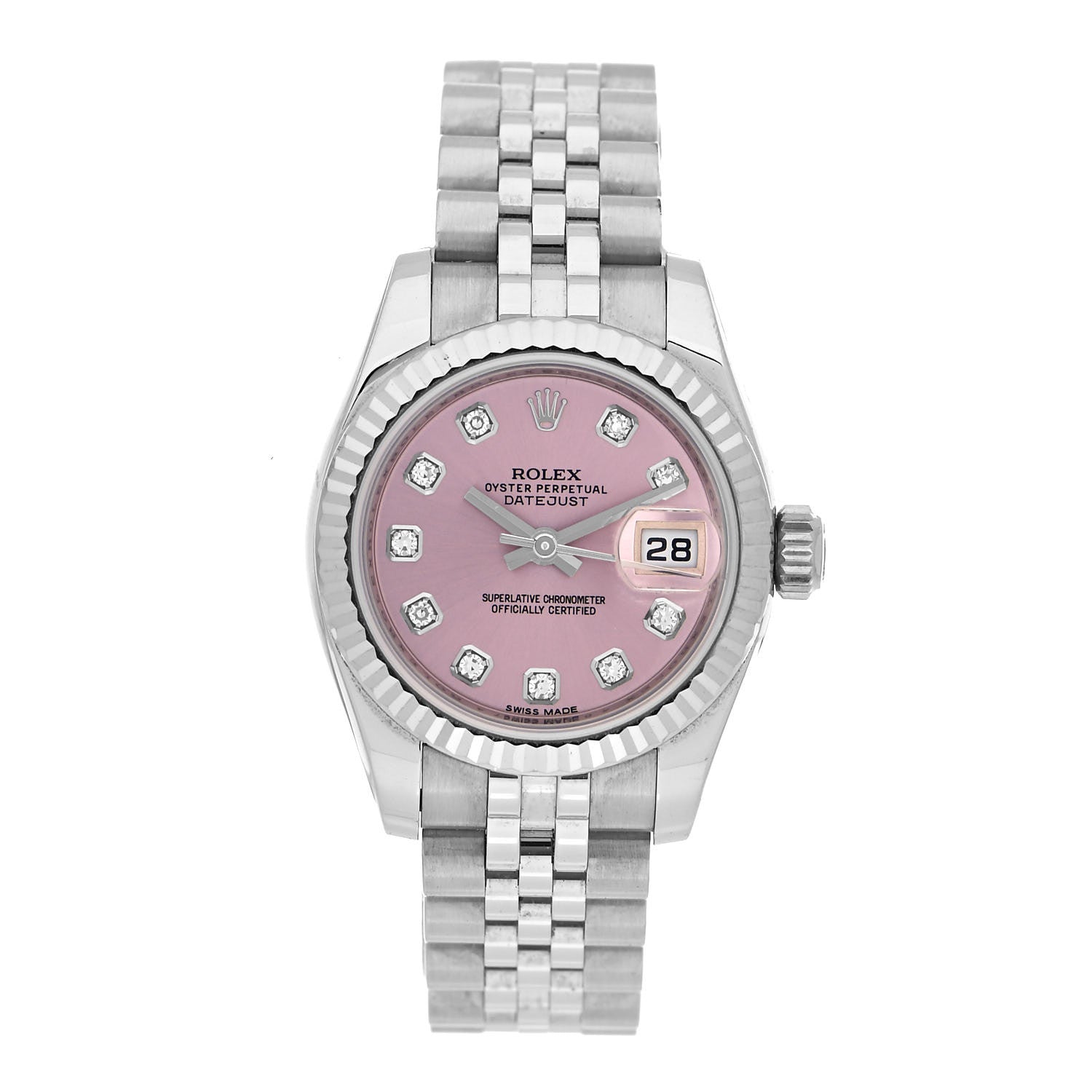 Rolex Stainless Steel 18K White Gold Diamond 26mm Oyster Perpetual Datejust Watch Pink 179174 1 of 4