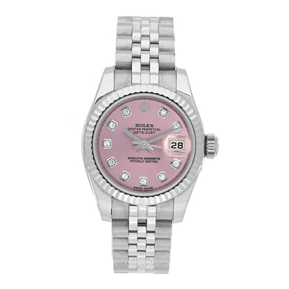 Rolex Stainless Steel 18K White Gold Diamond 26mm Oyster Perpetual Datejust Watch Pink 179174 1 of 4