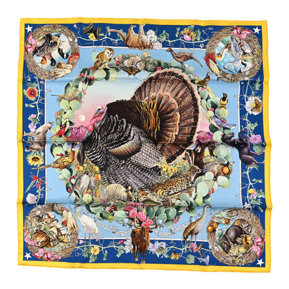 Hermes Silk Faune Et Flore Du Texas Scarf 90 Jaune Vif Bleu Azur Multicolor 1 of 3
