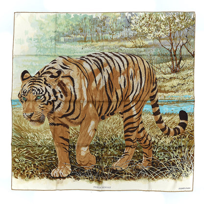 Hermes Silk Tigre du Bengale Scarf 90 Vert Camel Beige 1 of 4