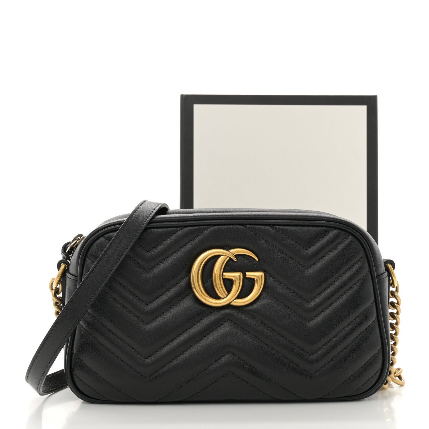 Gucci Calfskin Matelasse Small GG Marmont Chain Shoulder Bag Black 13 of 13