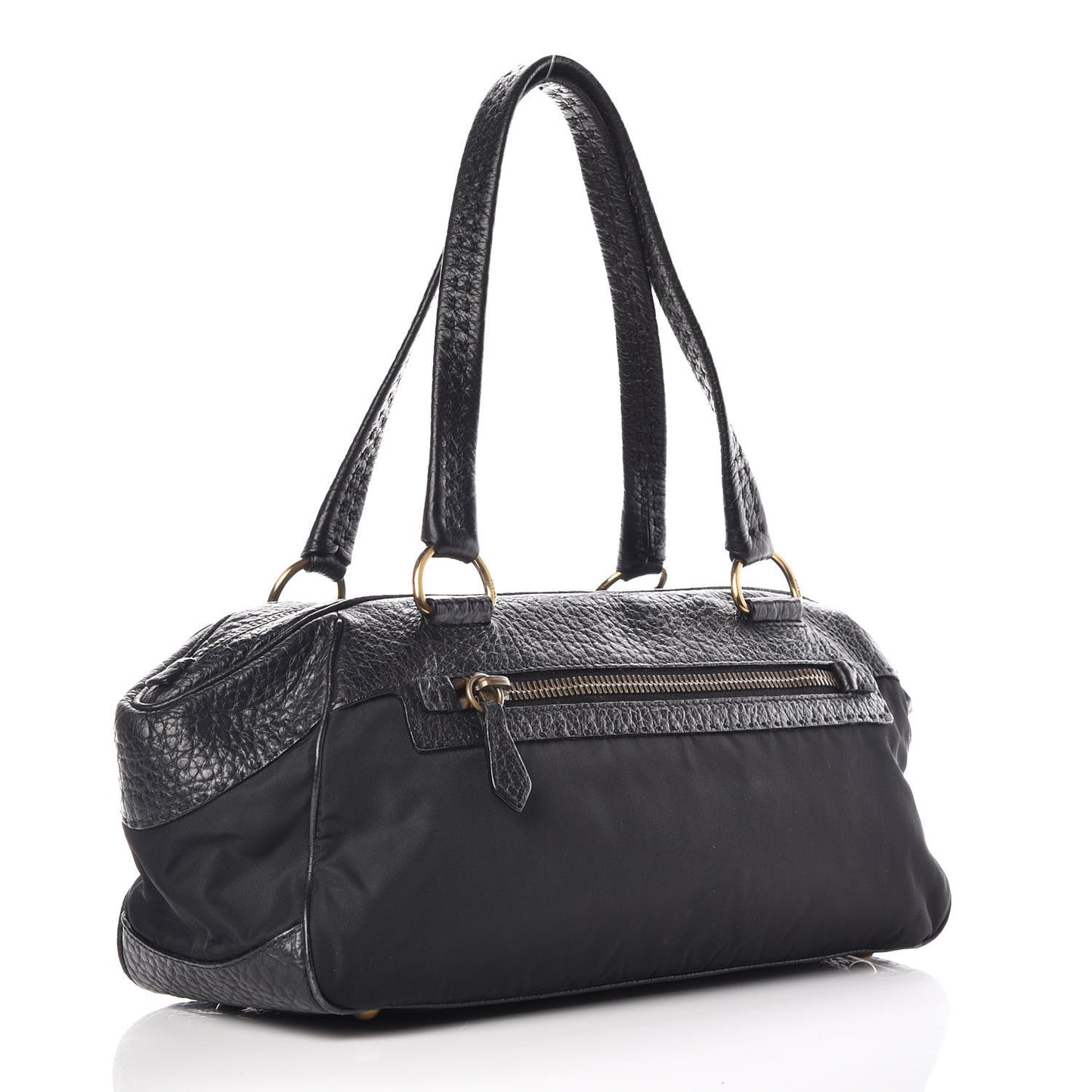 Tessuto Nylon Calfskin Shoulder Bag Black