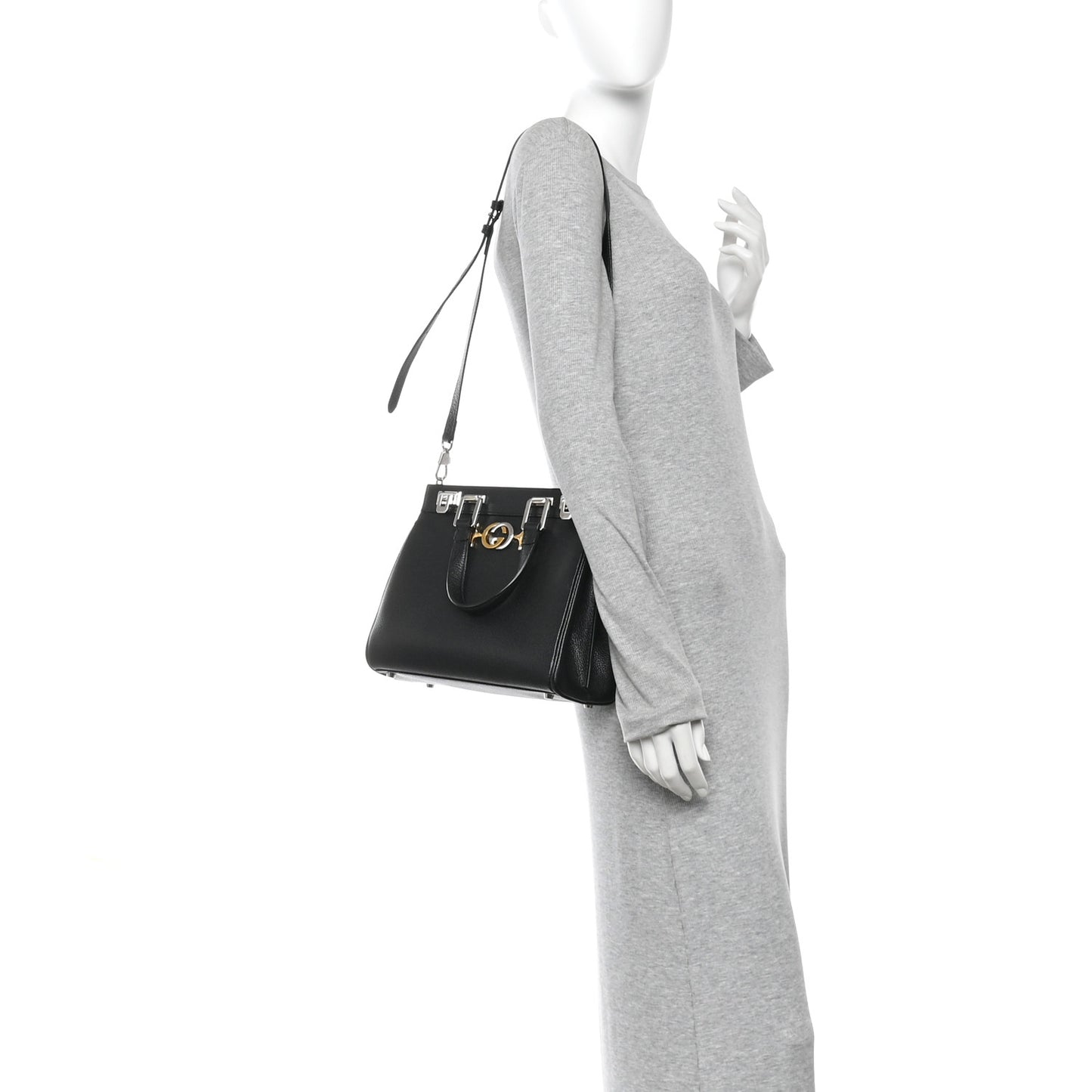 Grainy Calfskin Small Zumi Top Handle Bag Black