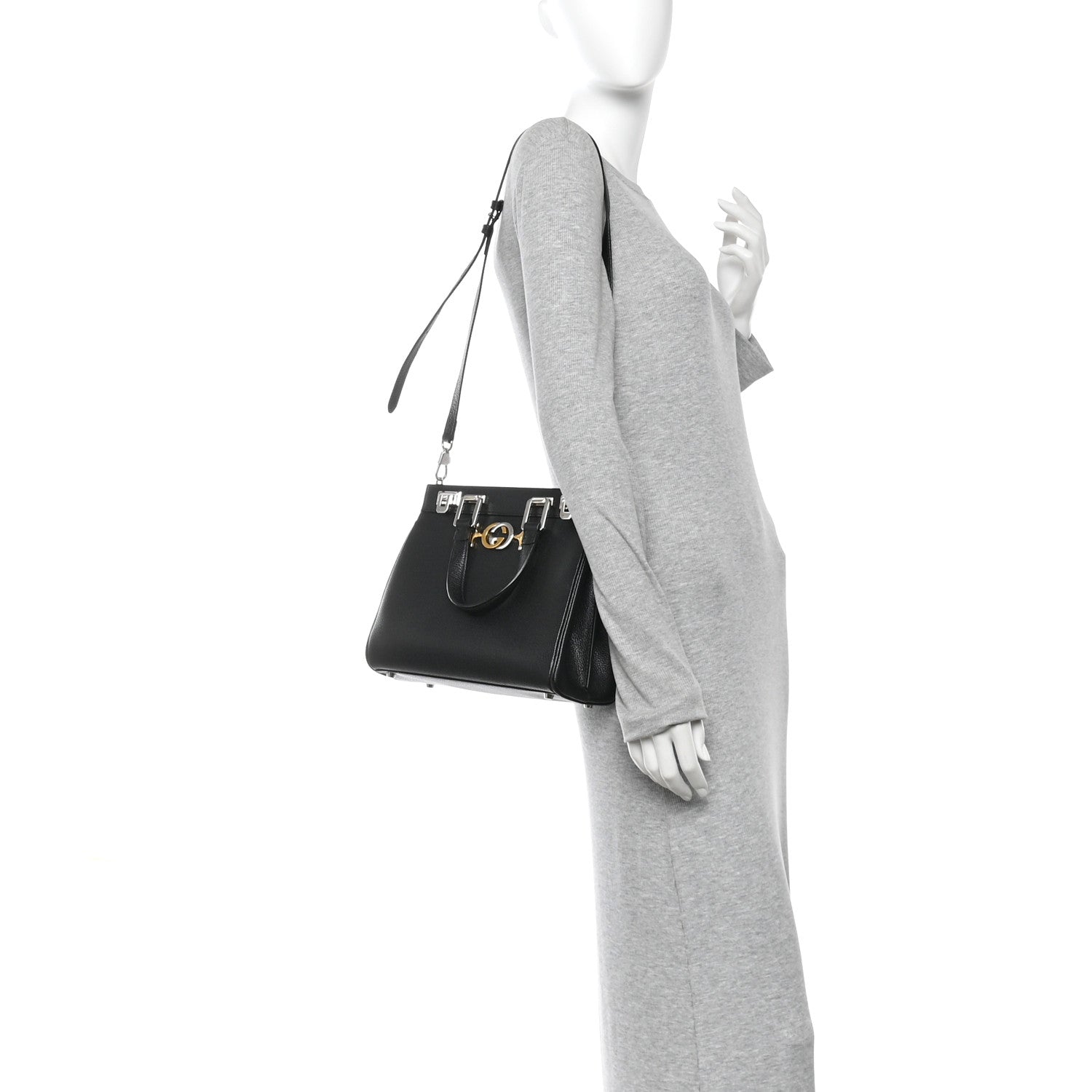 Gucci Grainy Calfskin Small Zumi Top Handle Bag Black 2 of 14
