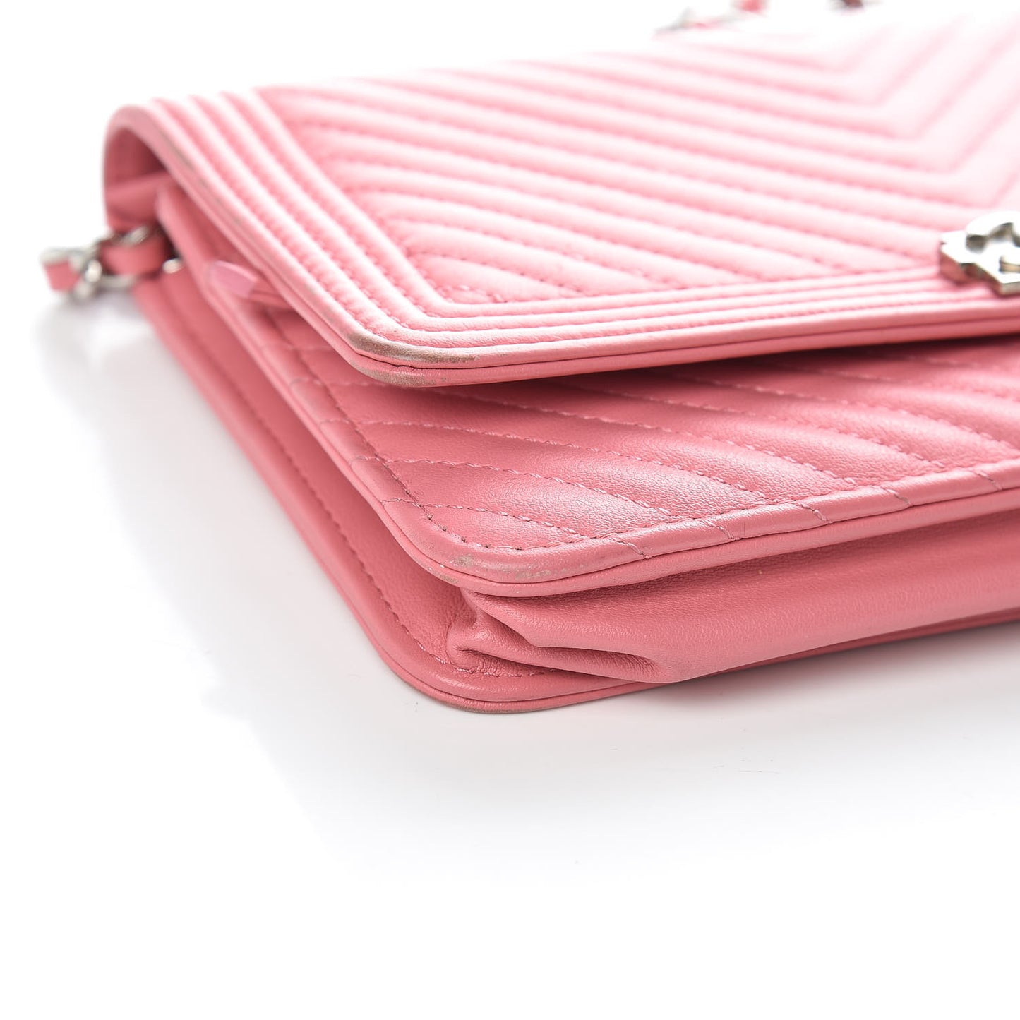 Calfskin Chevron Quilted Boy Wallet On Chain WOC Pink