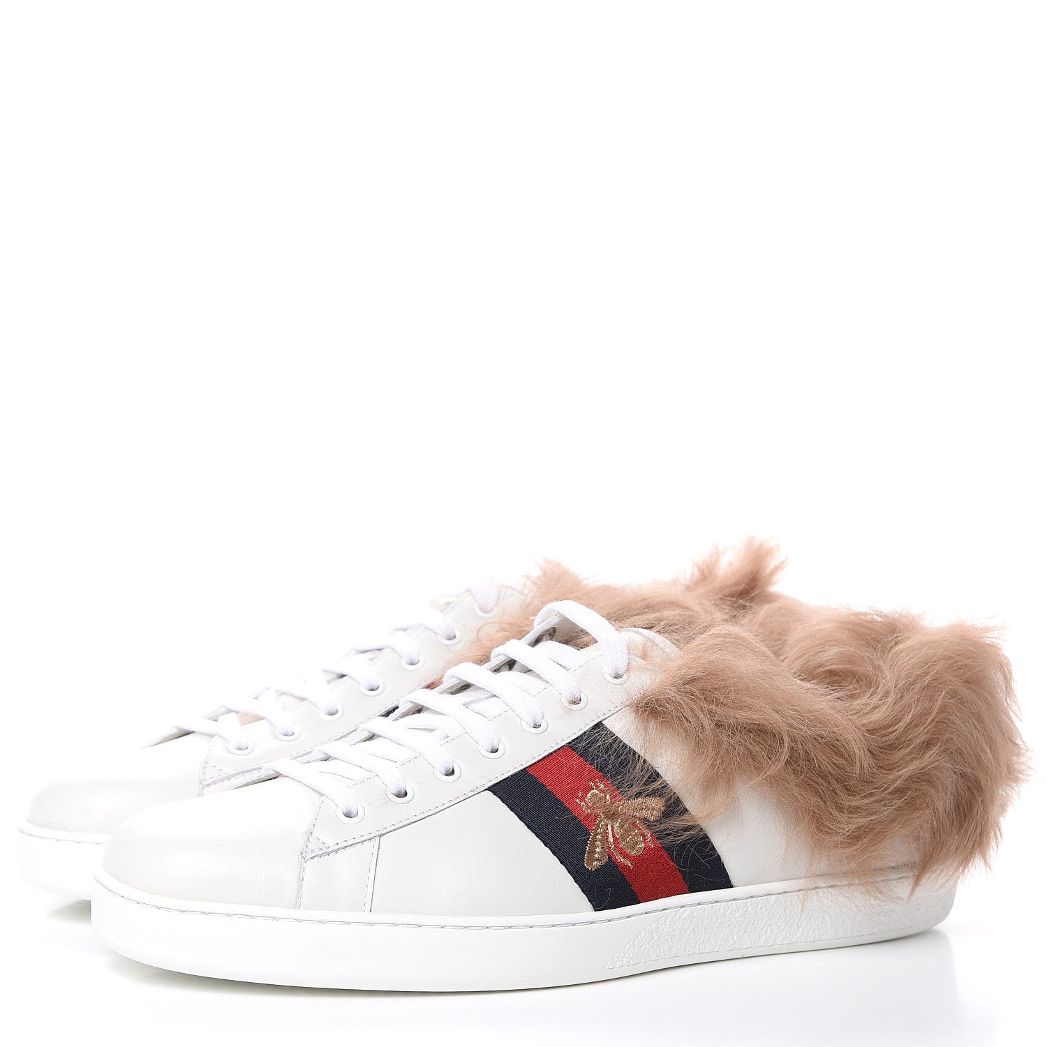 Gucci Calfskin Wool Web Bee Embroidered Mens Ace Sneakers 12.5 White 3 of 9