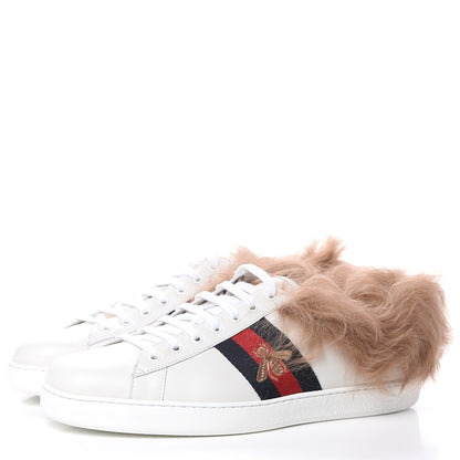 Gucci Calfskin Wool Web Bee Embroidered Mens Ace Sneakers 12.5 White 3 of 9