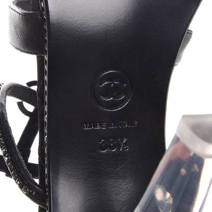 Chanel Calfskin Crystal Strappy Sandals 38.5 Black 7 of 8